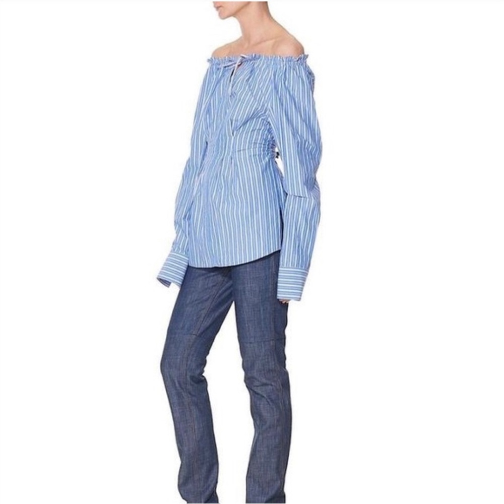 TIBI Garcon Off-the-shoulder Striped Cotton Top size 2